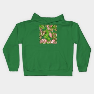 Tropical Leaves Of Banana and Monstera Pink Green Cut Out Kids Hoodie